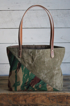 WWII era Canvas & Lizard Pattern Camo Tote Bag