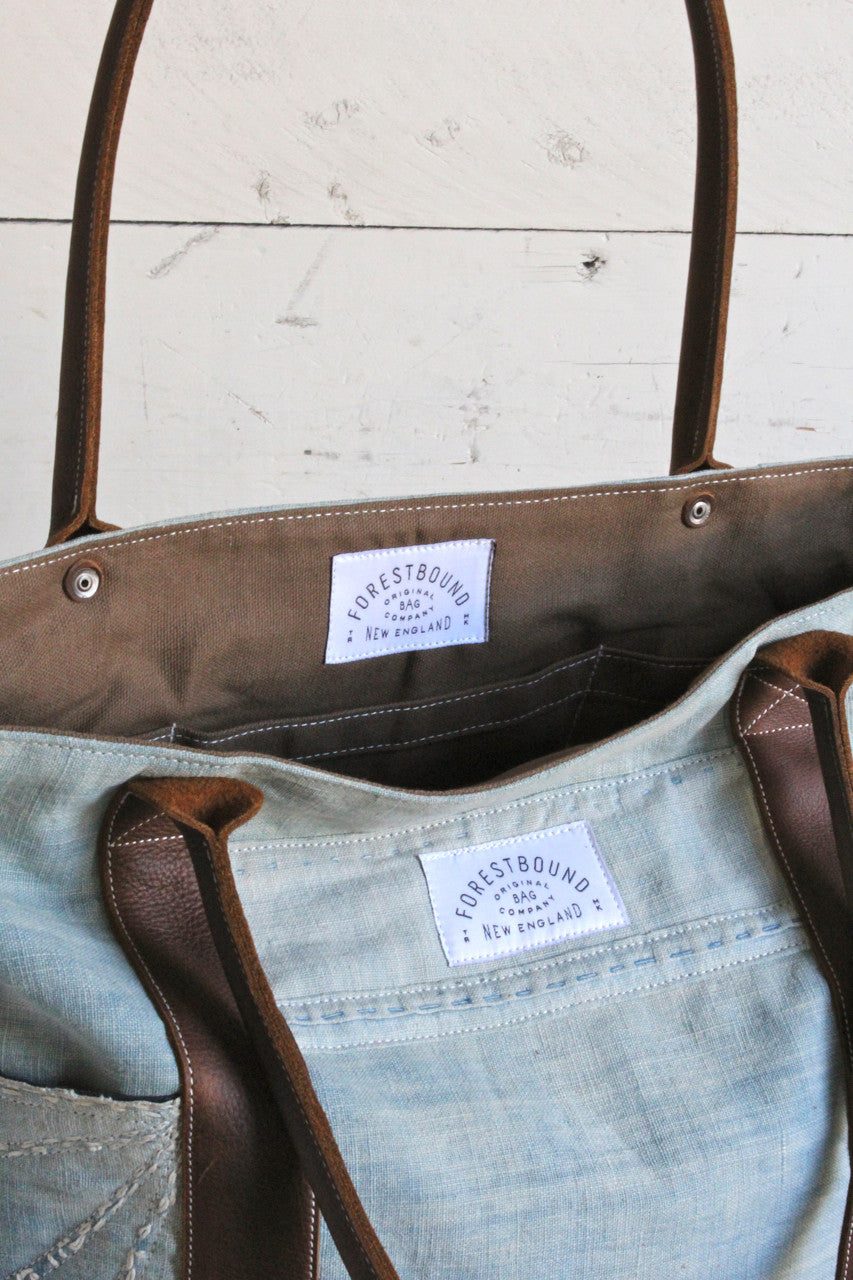 Mid 19th Century Indigo Dyed Cotton Boro Carryall