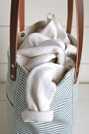 1940's era Ticking Fabric Pocket Tote