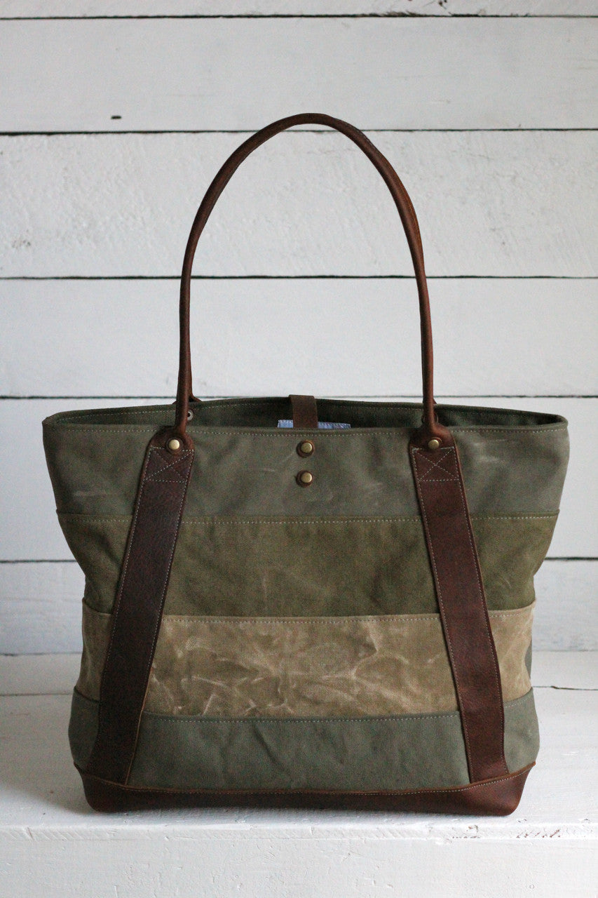 WWII era Striped Canvas and Leather Carryall