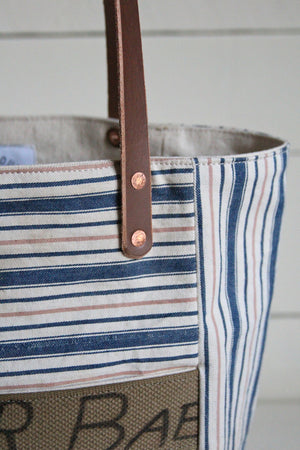 1940's era Ticking Fabric Pocket Tote