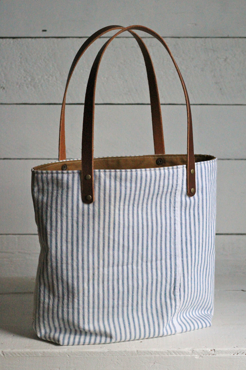 1950's era Ticking Fabric Pocket Tote Bag
