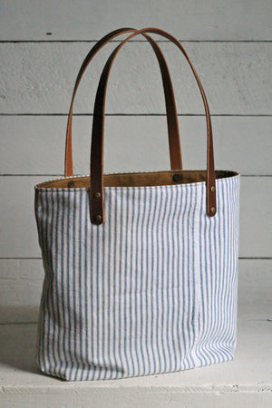 1950's era Ticking Fabric Pocket Tote Bag