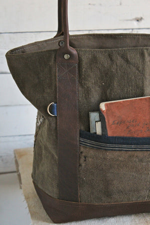 19th Century Japanese Boro Apron and World War 1 era Waxed Canvas Carryall