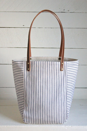 1940's era Ticking Fabric Pocket Tote Bag