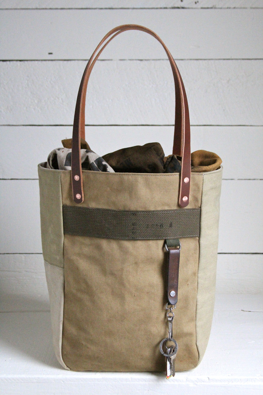 WWII era Khaki Canvas Pocket Tote Bag