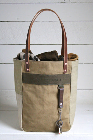 WWII era Khaki Canvas Pocket Tote Bag