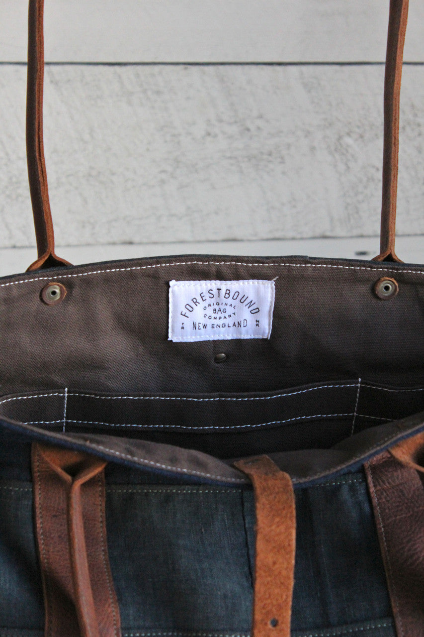 Early 1900's Indigo Dyed Cotton Pieced Carryall