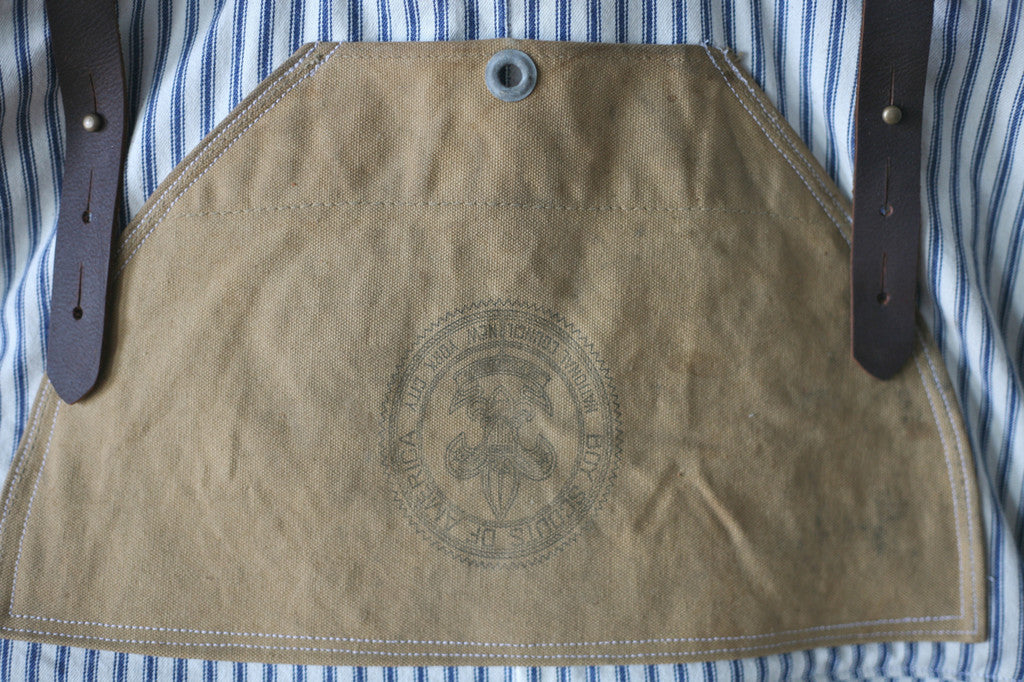 1950's era Ticking Fabric & Canvas Carryall