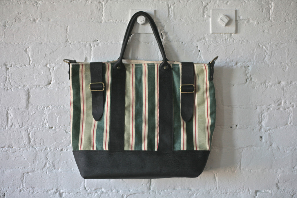 1940's era Ticking Fabric Weekend Bag