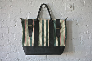 1940's era Ticking Fabric Weekend Bag