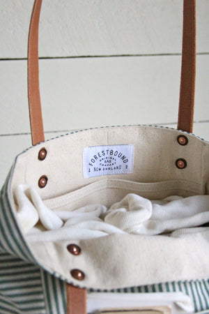 1940's era Ticking Fabric Pocket Tote