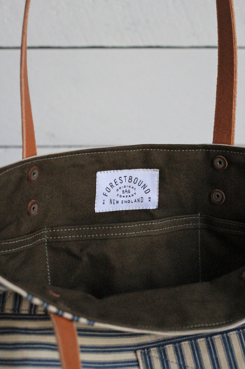 1940's era Ticking Fabric Tote Bag