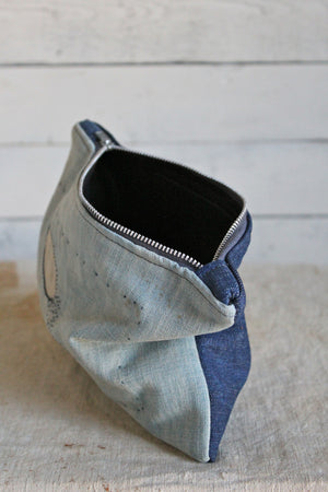 Early 1900's Japanese Indigo Dyed Cotton & WWII Era Denim Utility Pouch
