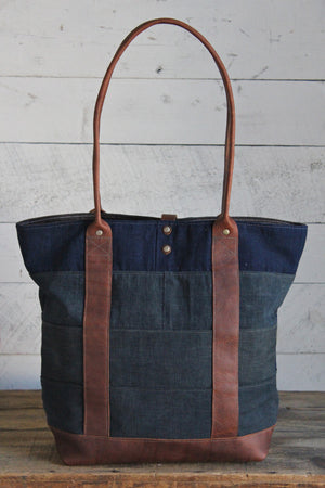 Early 1900's Indigo Dyed Cotton Pieced Carryall
