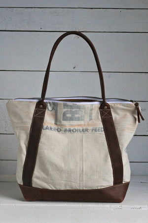 1950's era Farm Feedsack Zip-Top Carryall