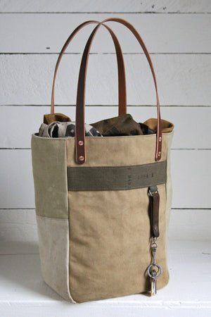 WWII era Khaki Canvas Pocket Tote Bag