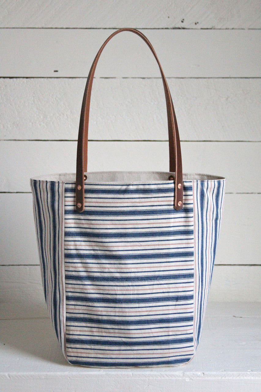 1940's era Ticking Fabric Pocket Tote
