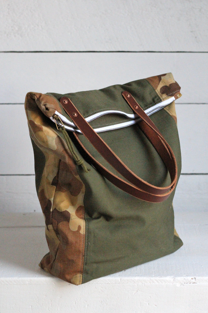 The Rambler Tote / WWII era Canvas & Cloud Camo