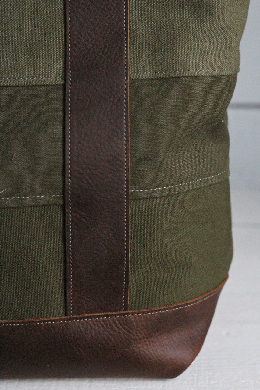 WWII era Striped Canvas and Leather Carryall
