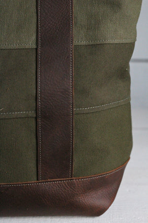 WWII era Striped Canvas and Leather Carryall