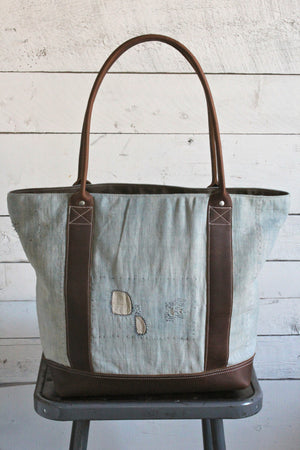 Mid 19th Century Indigo Dyed Cotton Boro Carryall