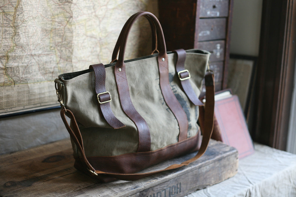 WWII era Canvas and Leather Carryall - SOLD