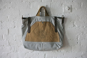 1950's era Ticking Fabric & Canvas Carryall