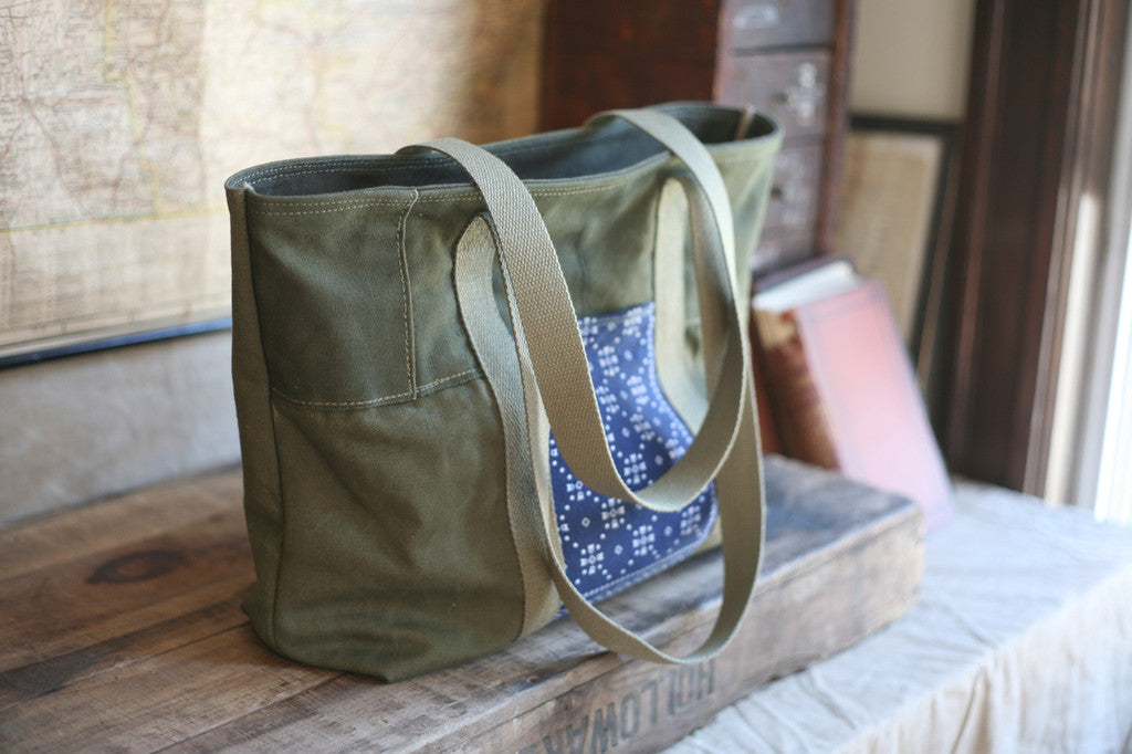WWII era Canvas & Printed Cotton Carryall - SOLD