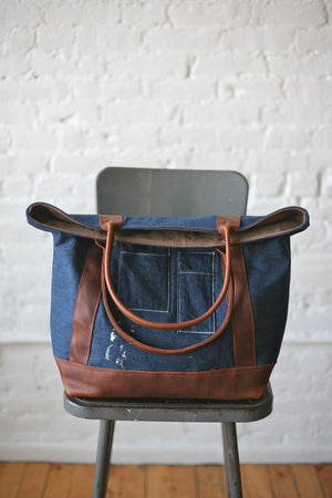 1940s era Denim & Leather Carryall