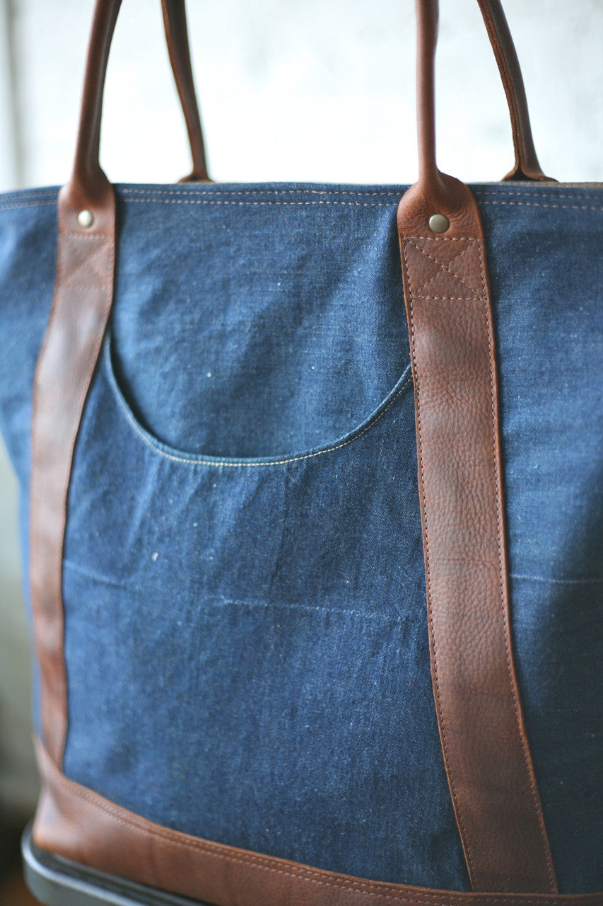 1940s era Denim & Leather Carryall