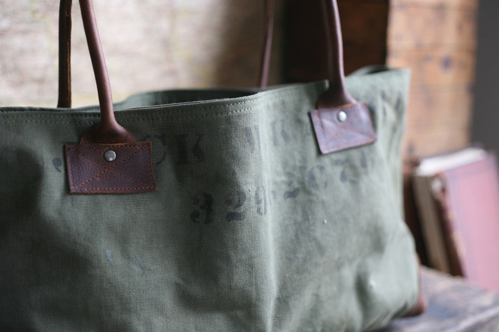 WWII era Canvas and Leather Carryall - SOLD