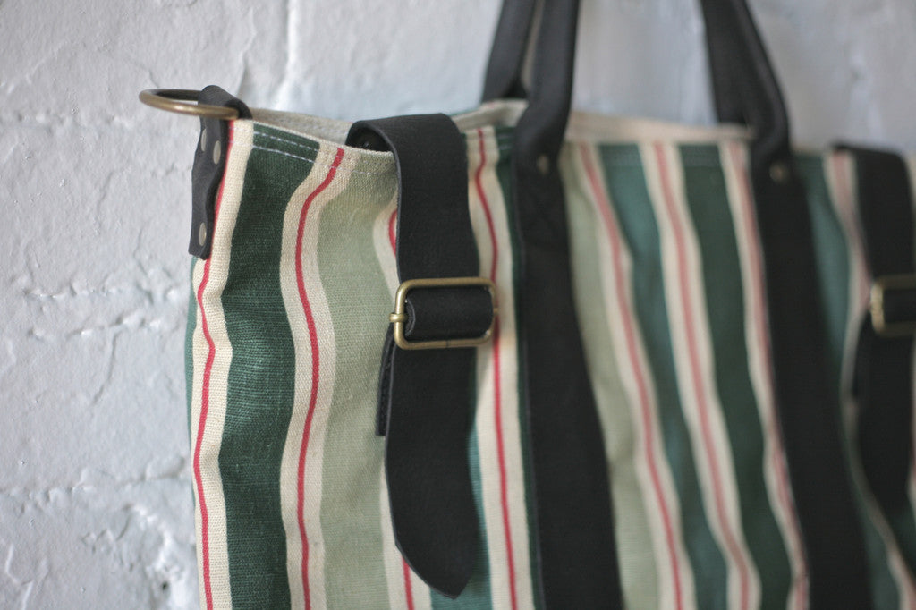 1940's era Ticking Fabric Weekend Bag