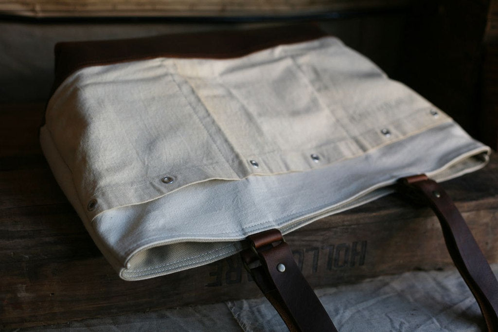 1940's Era Cotton & Canvas Leather Bottomed Carryall - SOLD