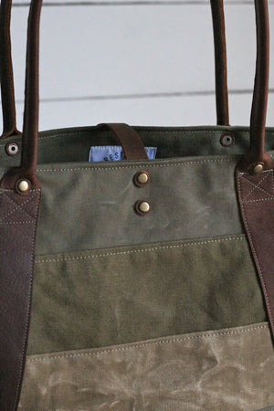 WWII era Striped Canvas and Leather Carryall