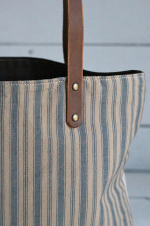 1950's era Ticking Fabric Pocket Tote Bag