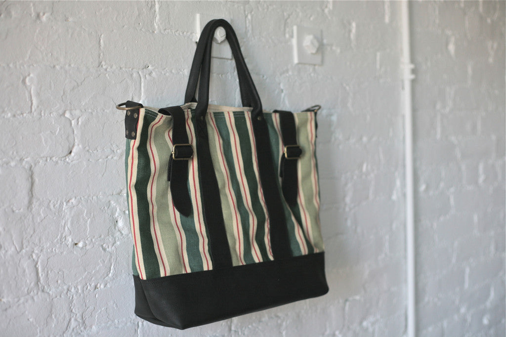 1940's era Ticking Fabric Weekend Bag