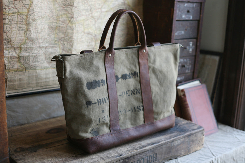 WWII era Canvas and Leather Carryall - SOLD