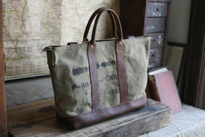 WWII era Canvas and Leather Carryall - SOLD