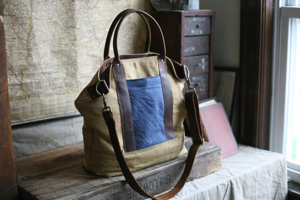 WWII era Canvas and Printed Cotton Carryall- SOLD