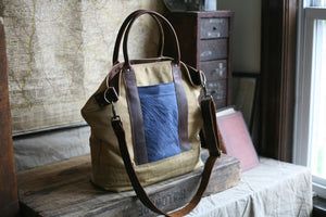 WWII era Canvas and Printed Cotton Carryall- SOLD