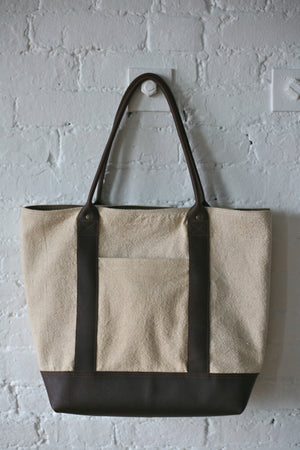 1940's era Grain Sack and Leather Carryall