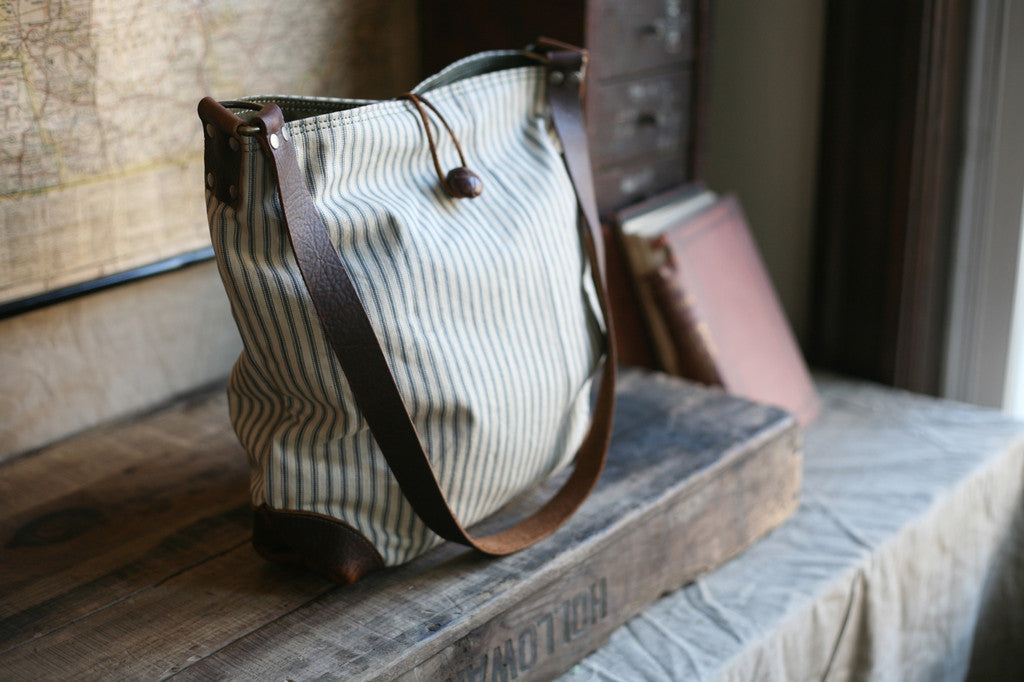 1940's era Ticking Fabric Side Bag - SOLD