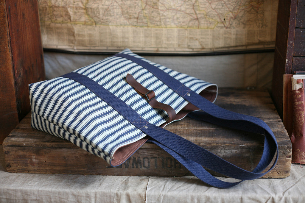 1940's era Ticking Fabric Carryall - SOLD