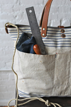 1940's era Ticking Fabric and Work Apron Carryall