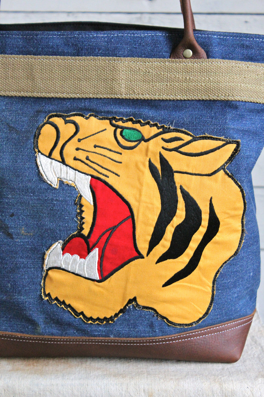 1930's era Denim & Tiger Head Carryall