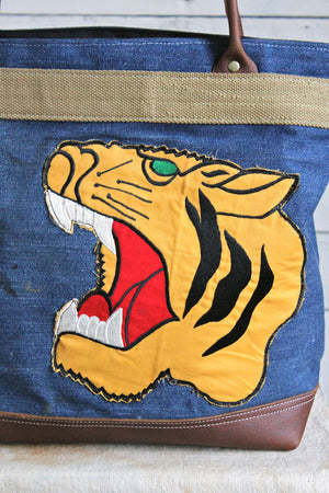 1930's era Denim & Tiger Head Carryall
