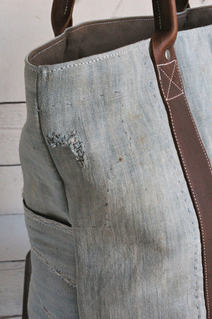 Mid 19th Century Indigo Dyed Cotton Boro Carryall