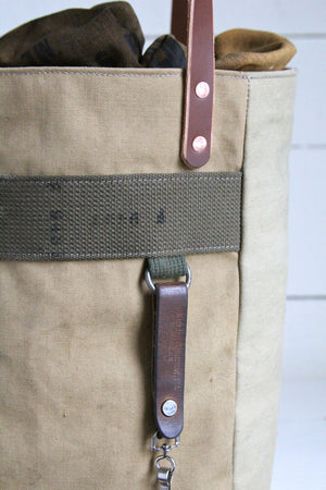 WWII era Khaki Canvas Pocket Tote Bag