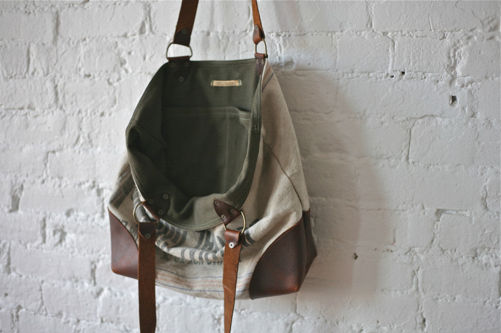 1940's era Canvas and Leather Tote Bag - SOLD